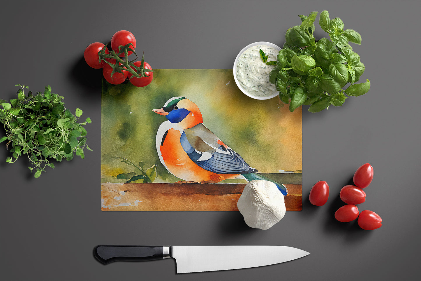 Mandarin Duck Glass Cutting Board