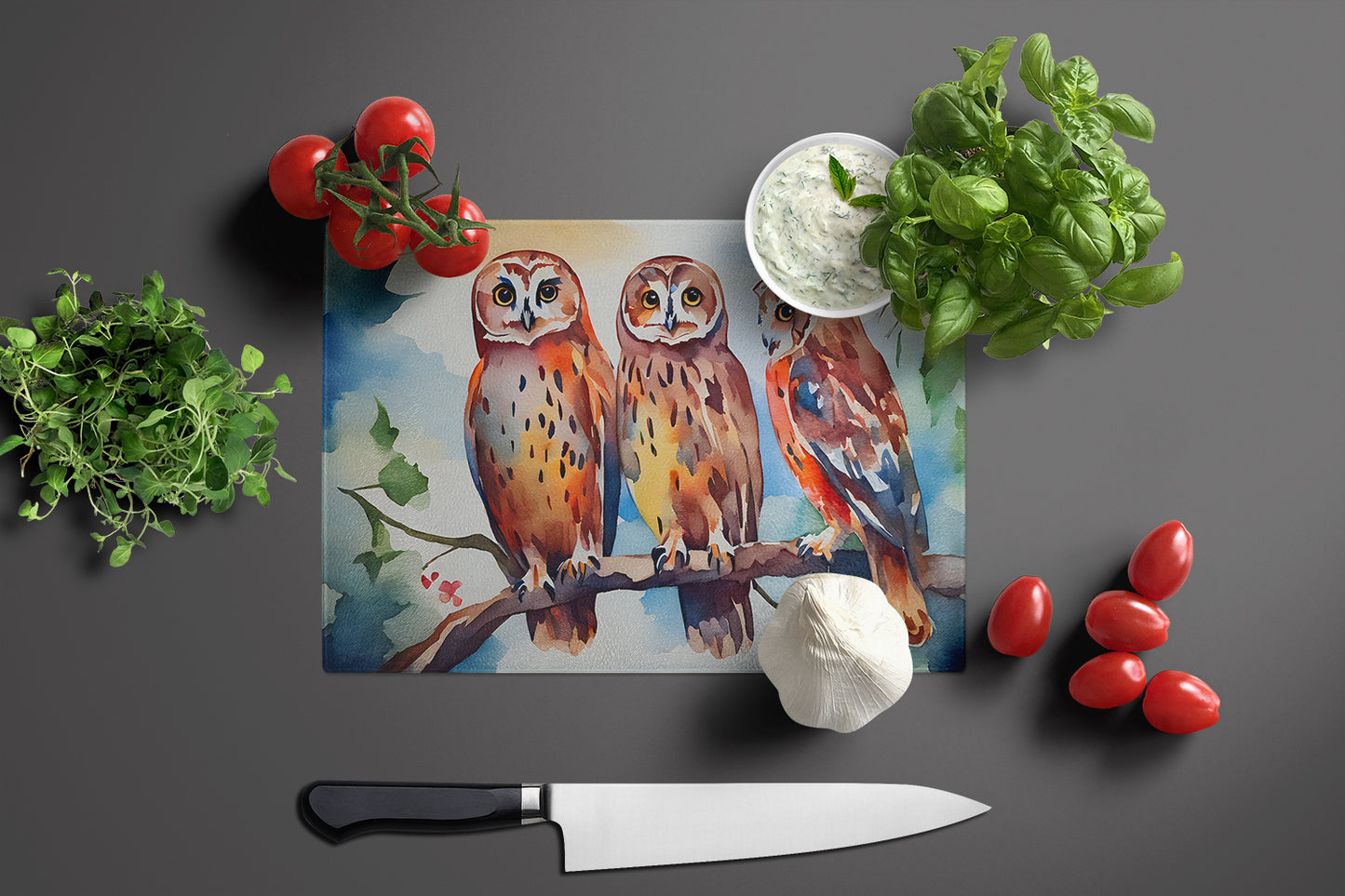 Owls Glass Cutting Board