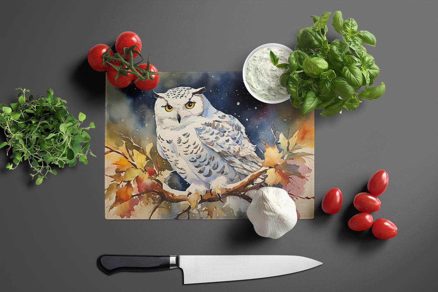 Snowy Owl Glass Cutting Board