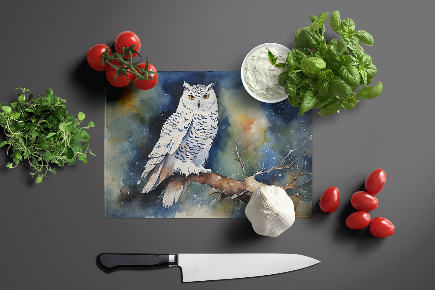 Snowy Owl Glass Cutting Board