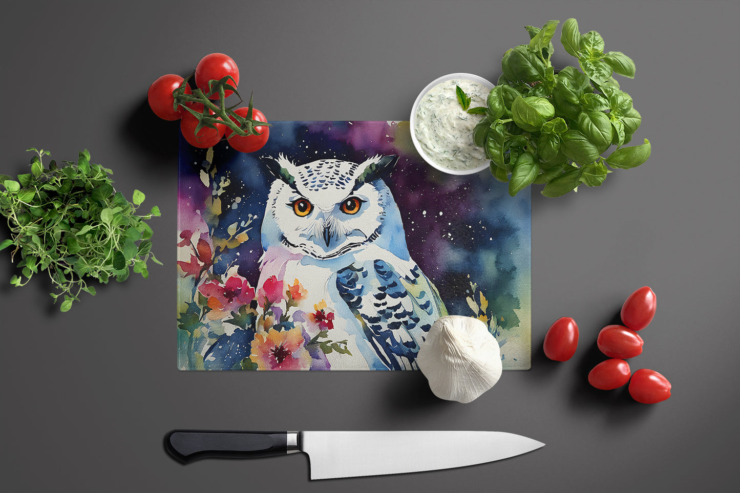 Snowy Owl Glass Cutting Board