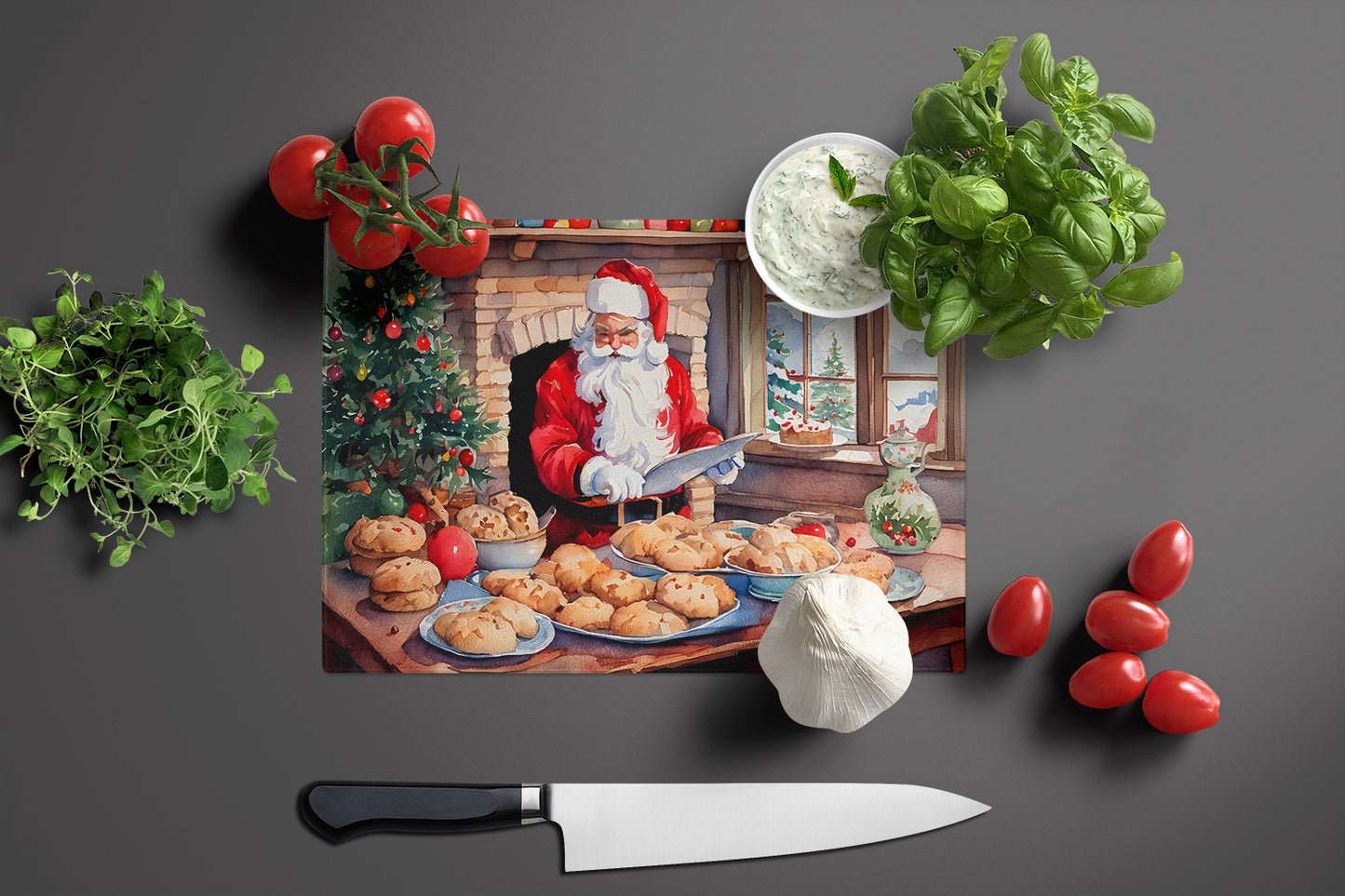 Cookies with Santa Claus Glass Cutting Board