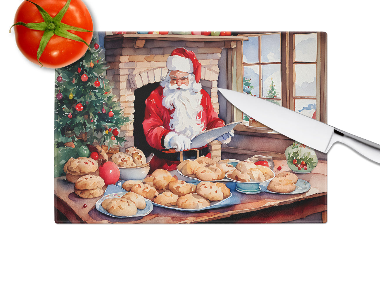 Cookies with Santa Claus Glass Cutting Board