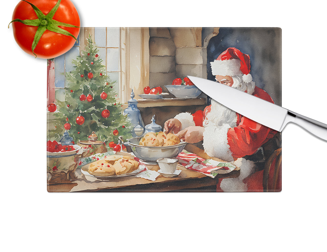 Cookies with Santa Claus Glass Cutting Board