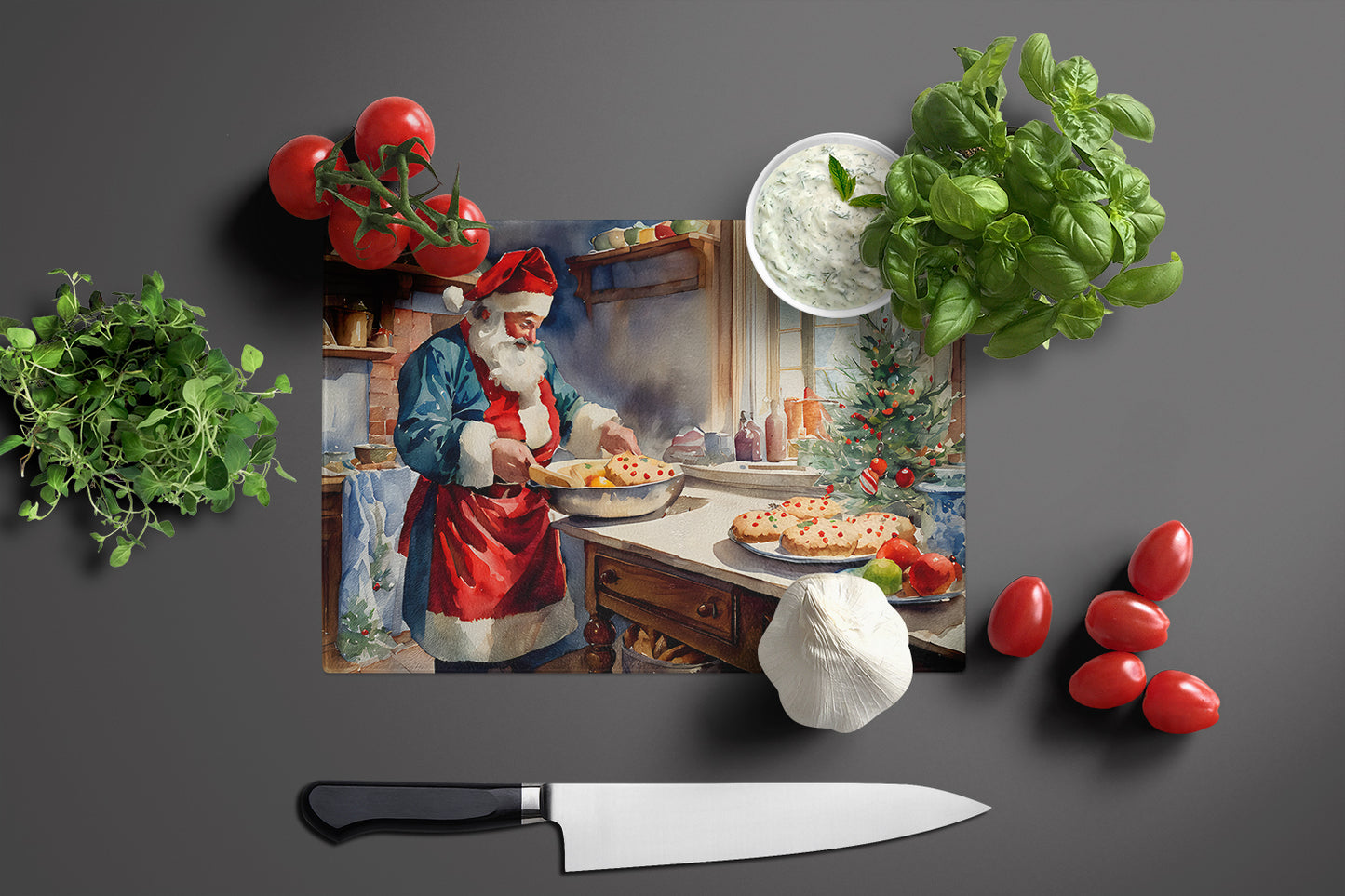 Cookies with Santa Claus Babbo Natale Glass Cutting Board