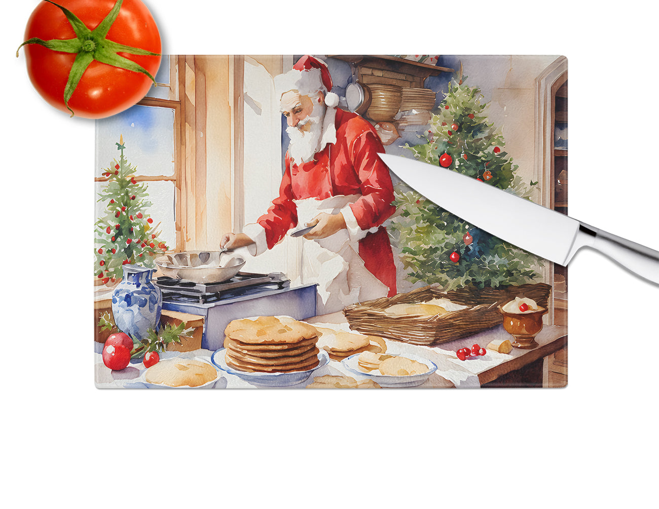 Cookies with Santa Claus Babbo Natale Glass Cutting Board