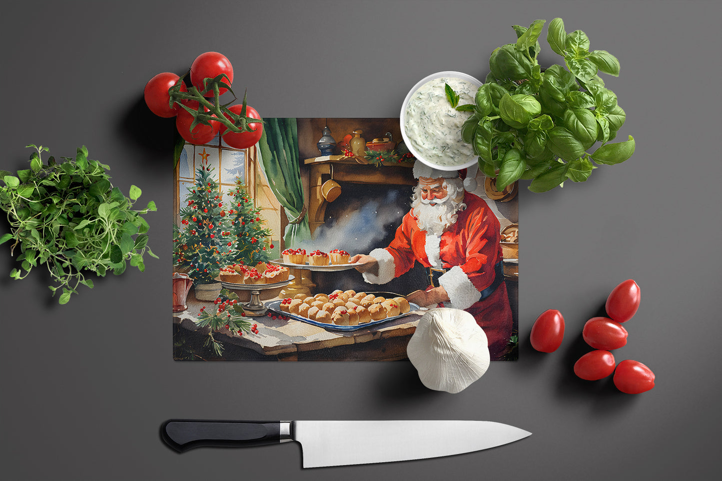 Cookies with Santa Claus Glass Cutting Board