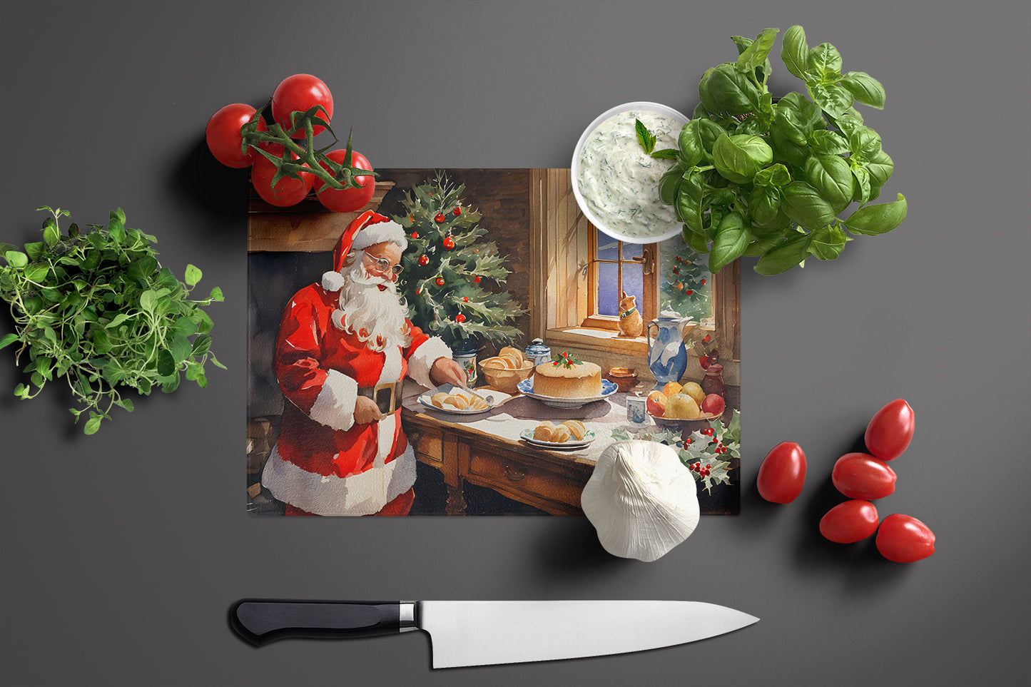 Cookies with Santa Claus Glass Cutting Board