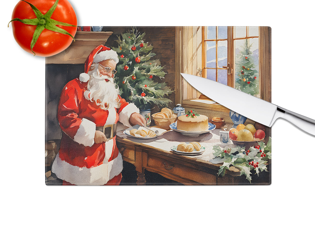 Cookies with Santa Claus Glass Cutting Board