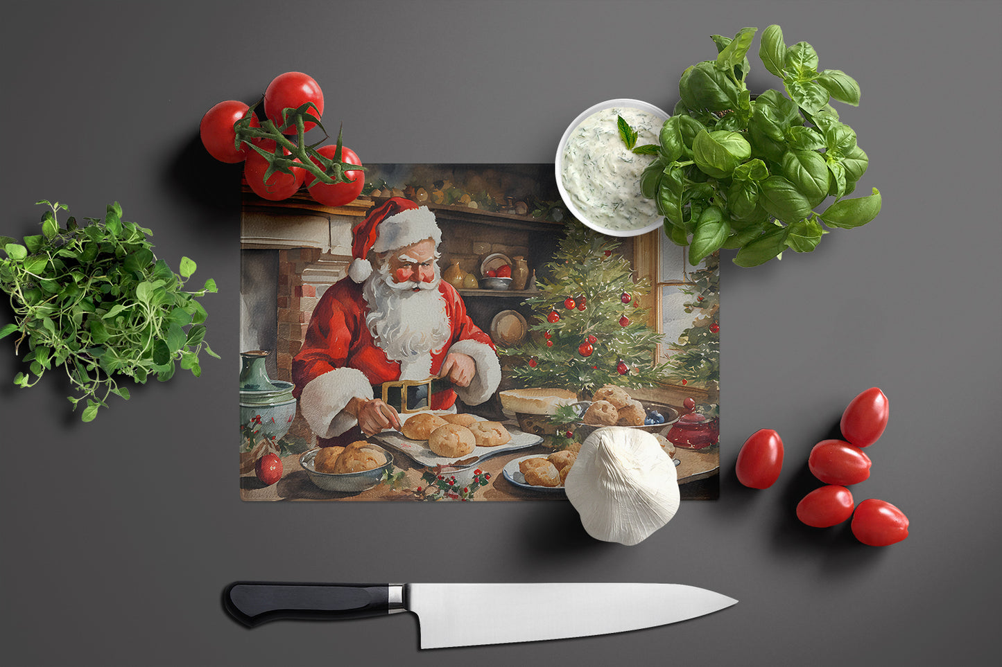 Cookies with Santa Claus Glass Cutting Board