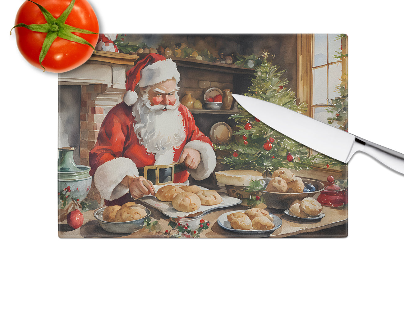 Cookies with Santa Claus Glass Cutting Board