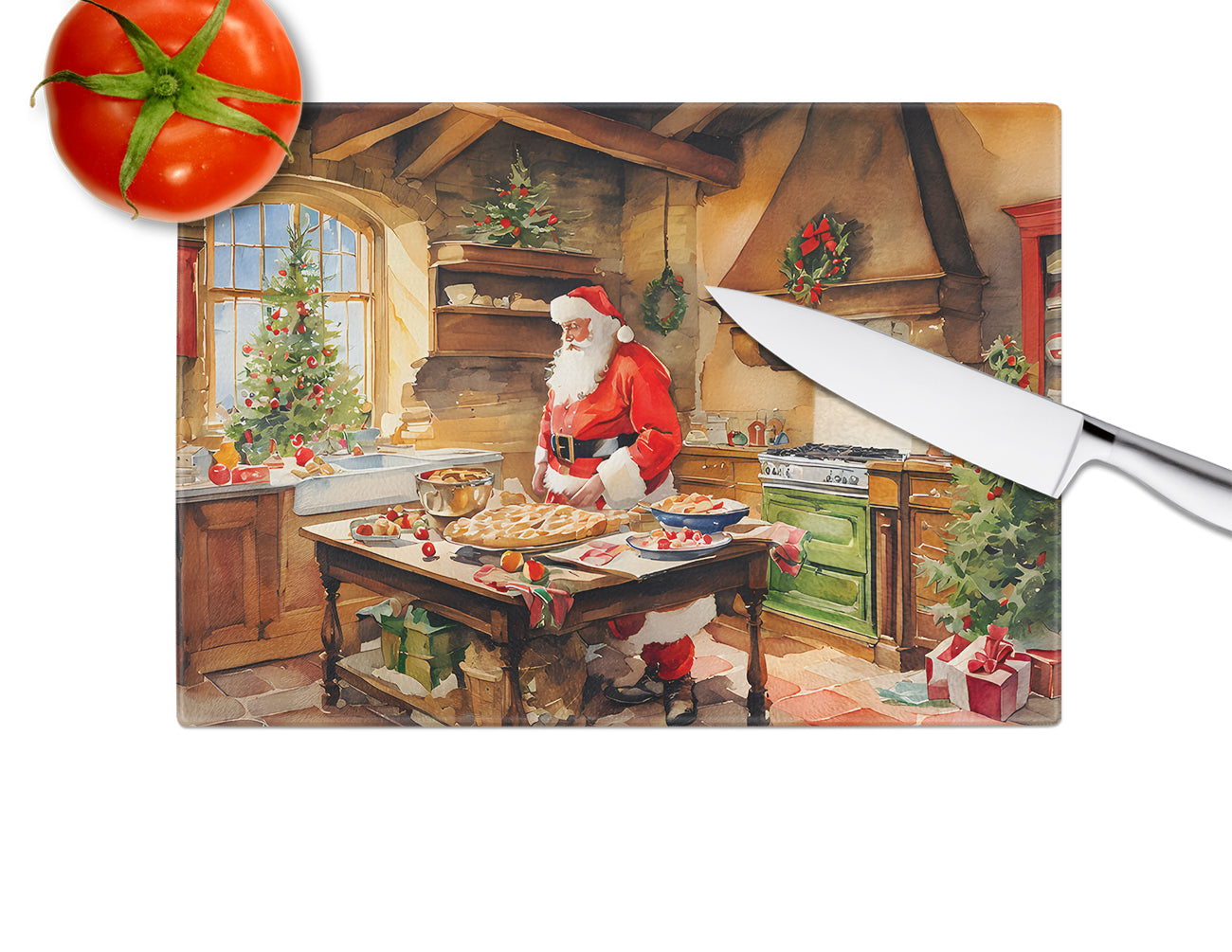 Cookies with Santa Claus Father Christmas Glass Cutting Board