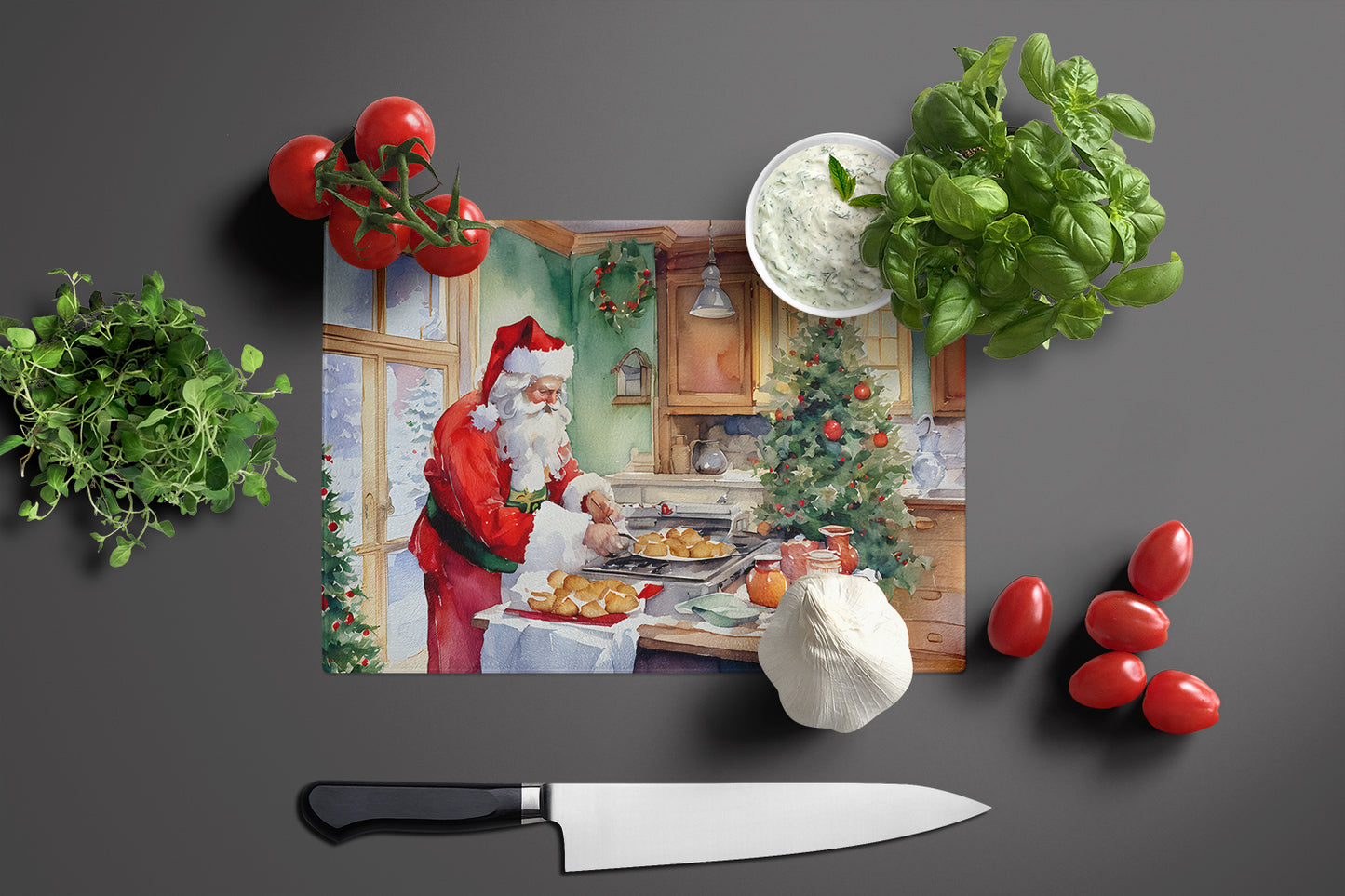 Cookies with Santa Claus Father Christmas Glass Cutting Board