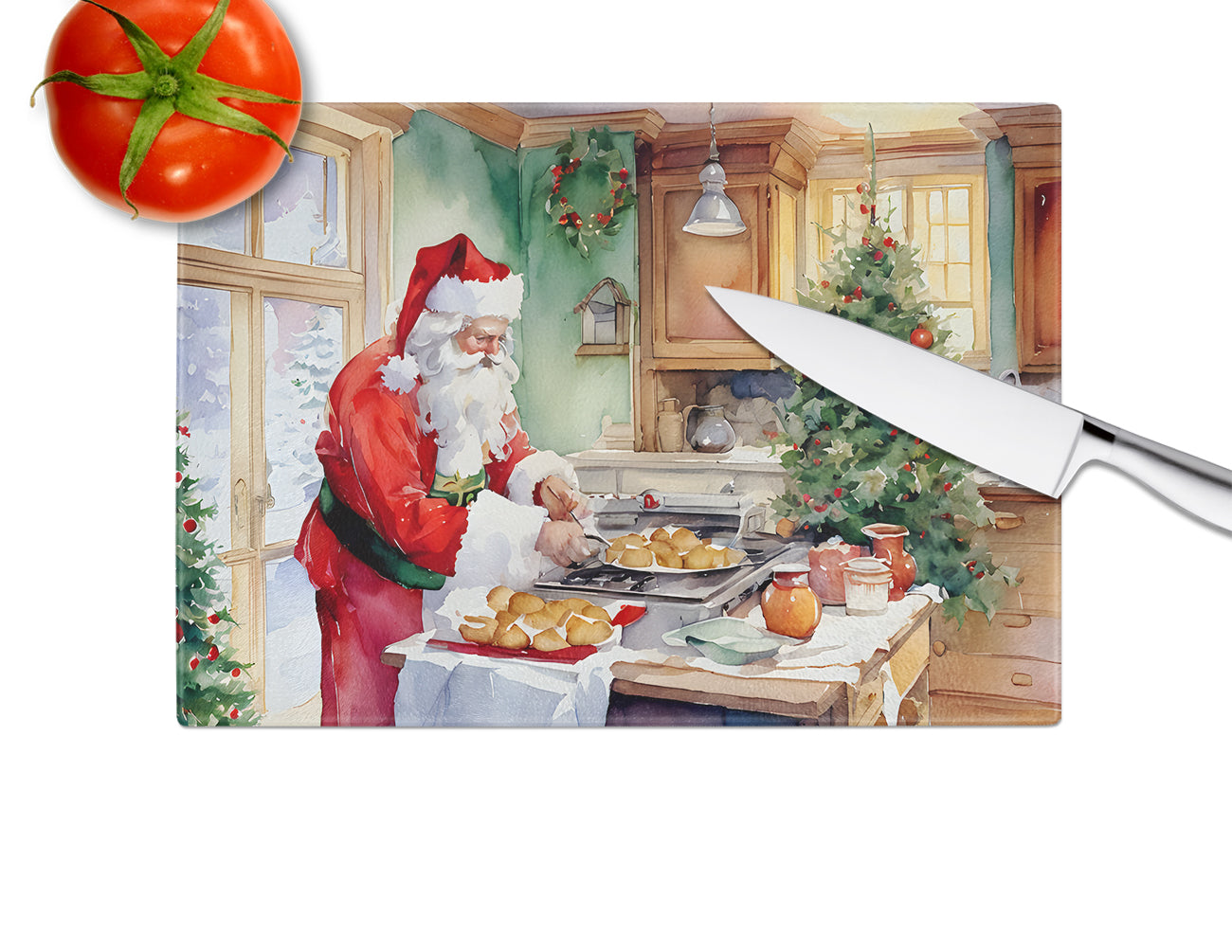 Cookies with Santa Claus Father Christmas Glass Cutting Board