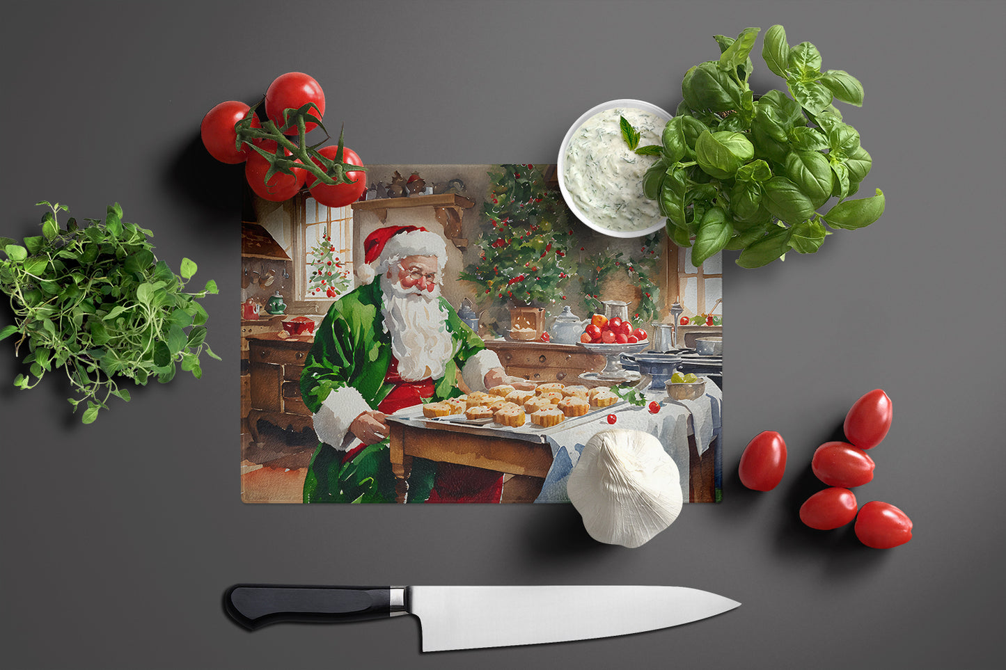 Cookies with Santa Claus Father Christmas Glass Cutting Board