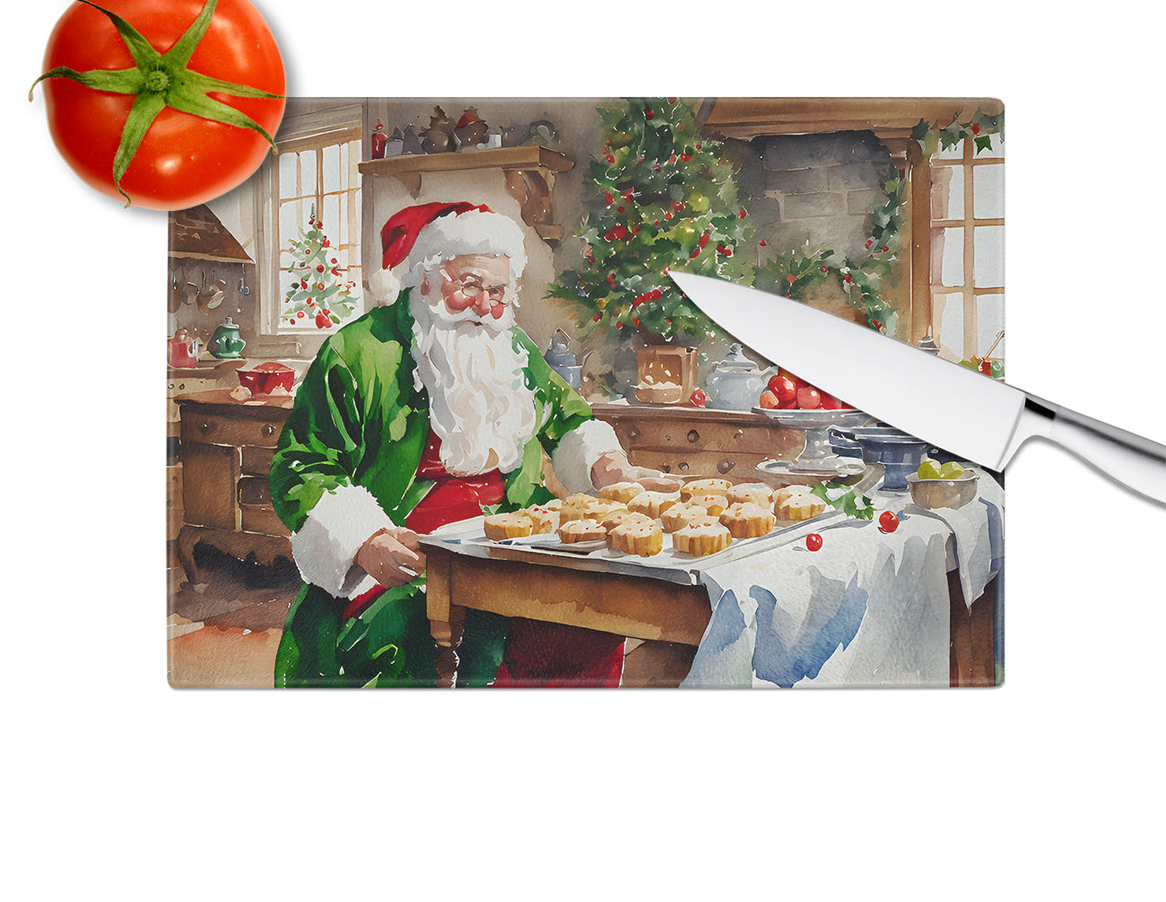 Cookies with Santa Claus Father Christmas Glass Cutting Board