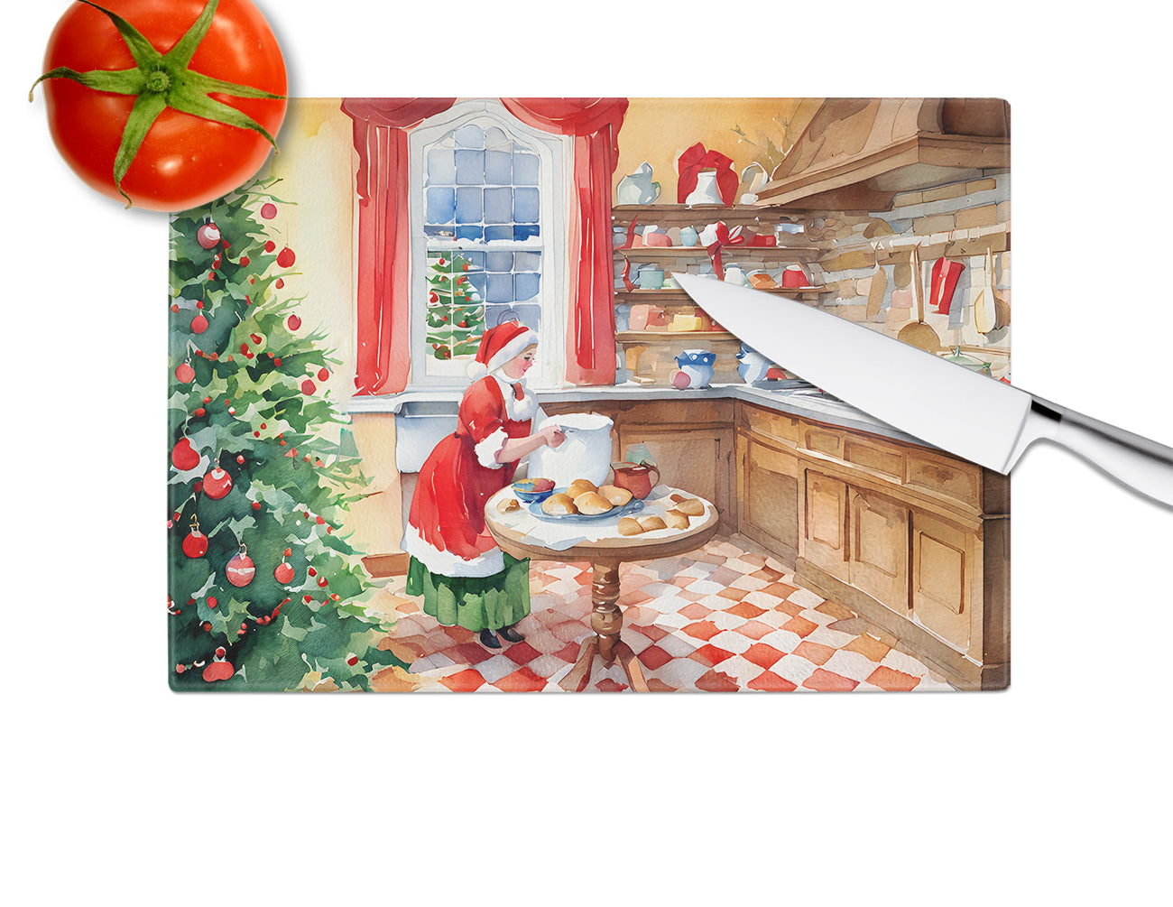 Cookies with Santa Claus Mrs. Claus Glass Cutting Board