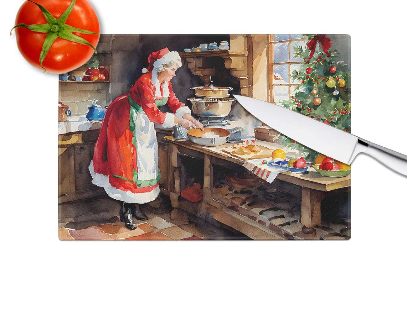 Cookies with Santa Claus Mrs. Claus Glass Cutting Board