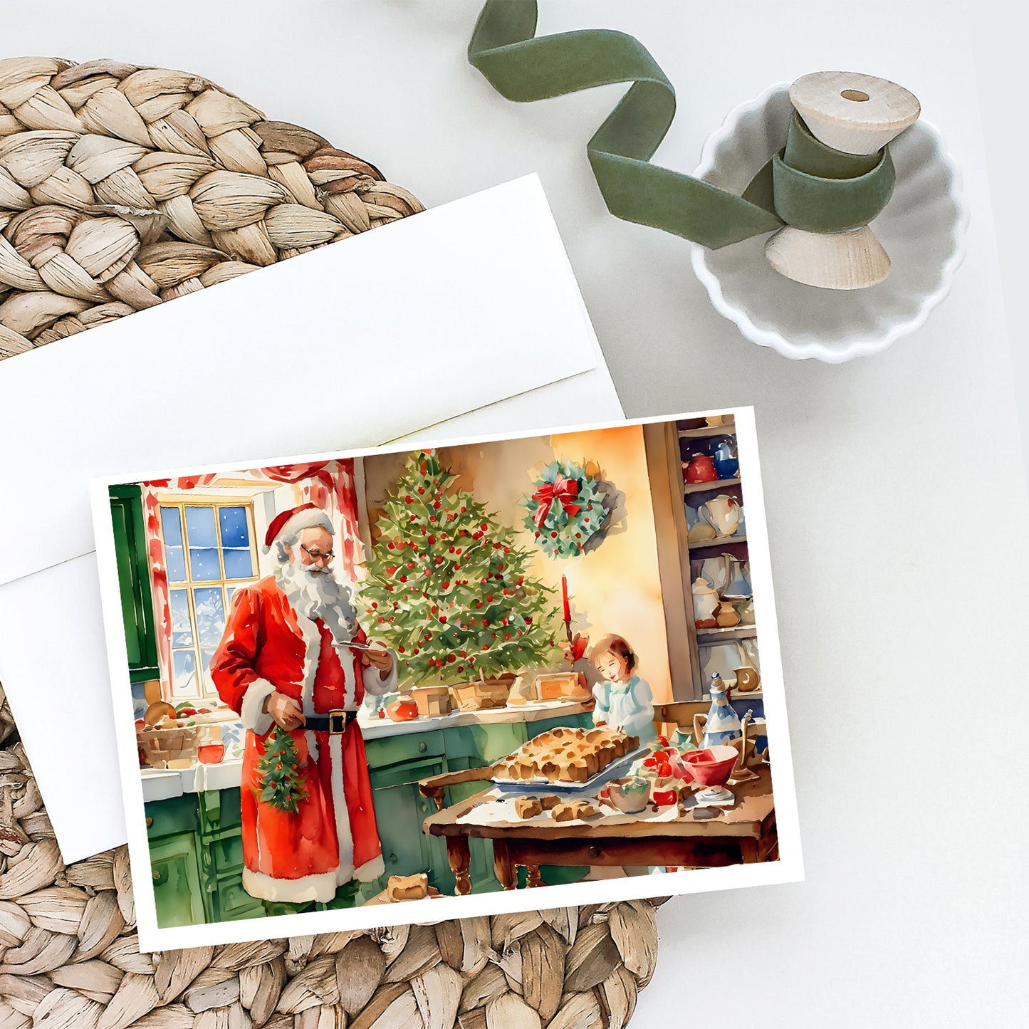 Cookies with Santa Claus Papa Noel Greeting Cards Pack of 8