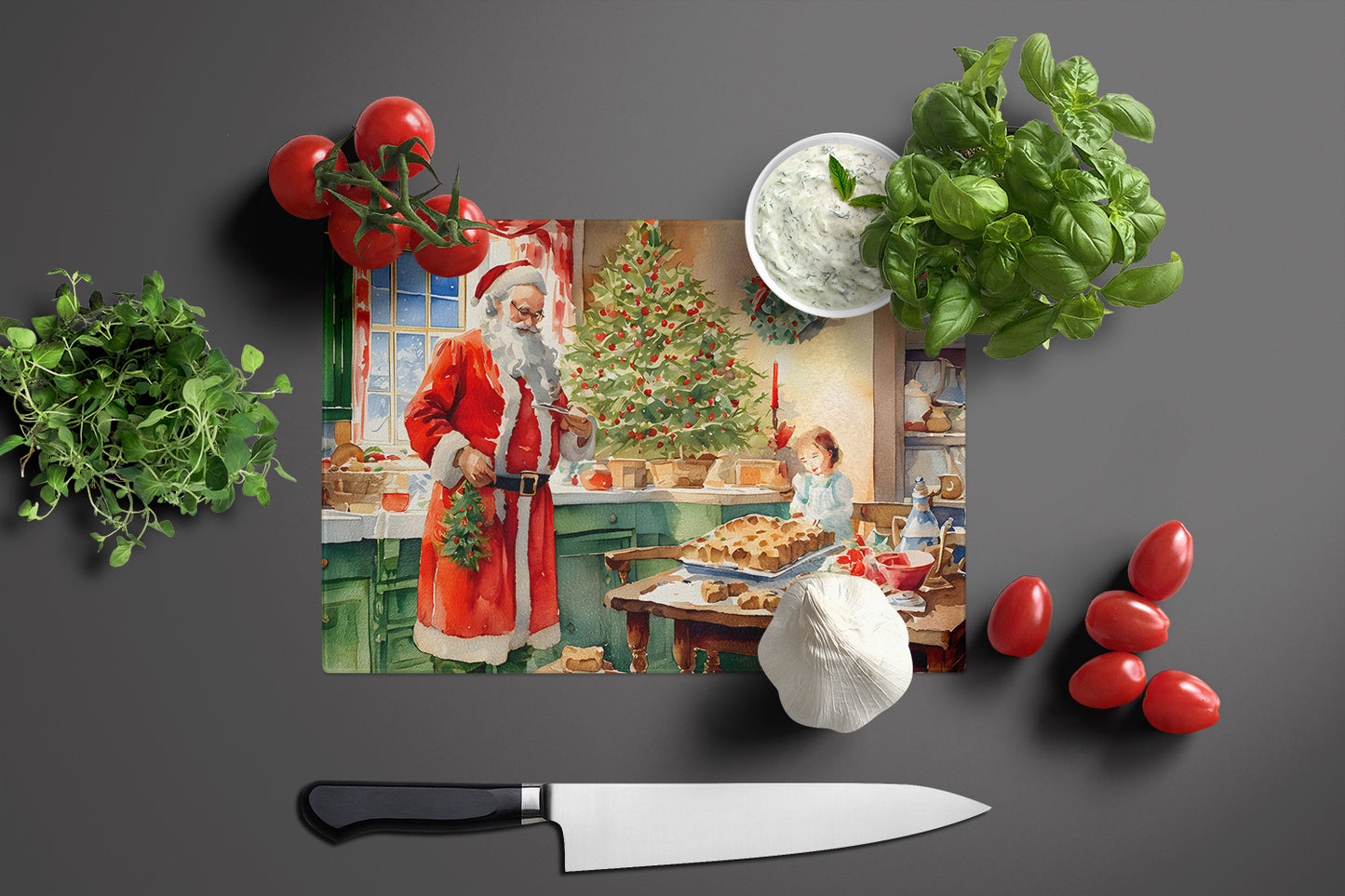 Cookies with Santa Claus Papa Noel Glass Cutting Board