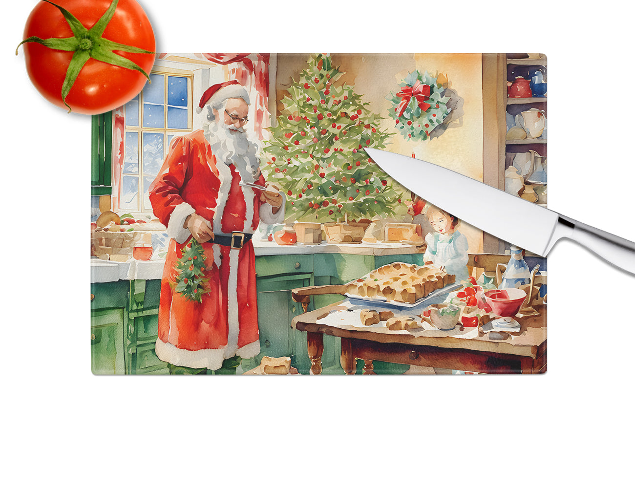 Cookies with Santa Claus Papa Noel Glass Cutting Board