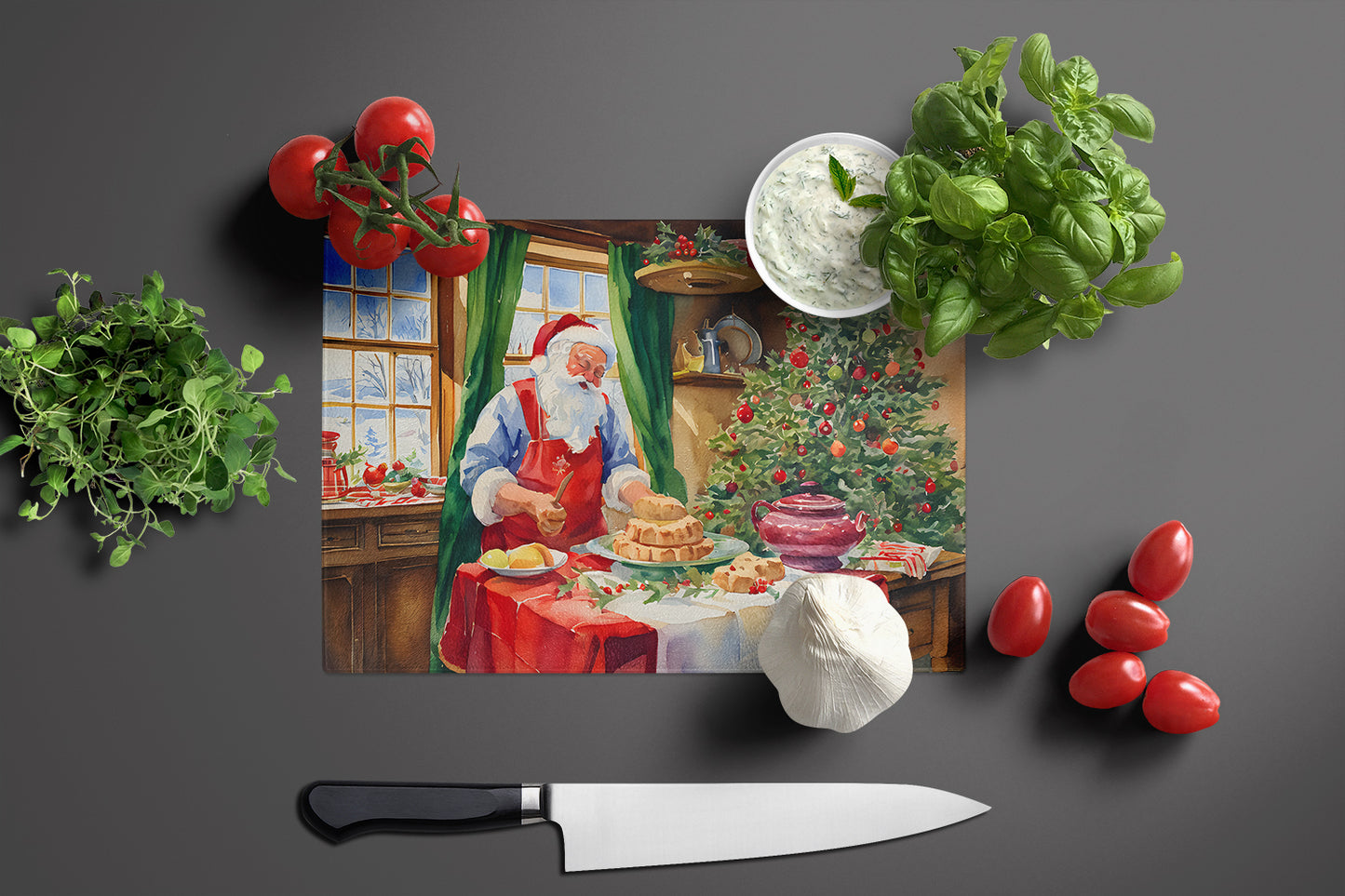 Cookies with Santa Claus Papa Noel Glass Cutting Board