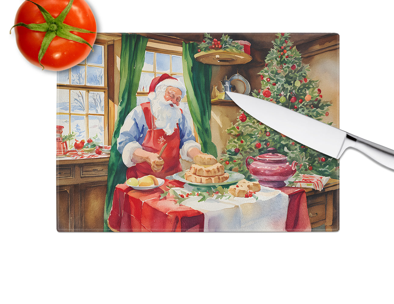 Cookies with Santa Claus Papa Noel Glass Cutting Board