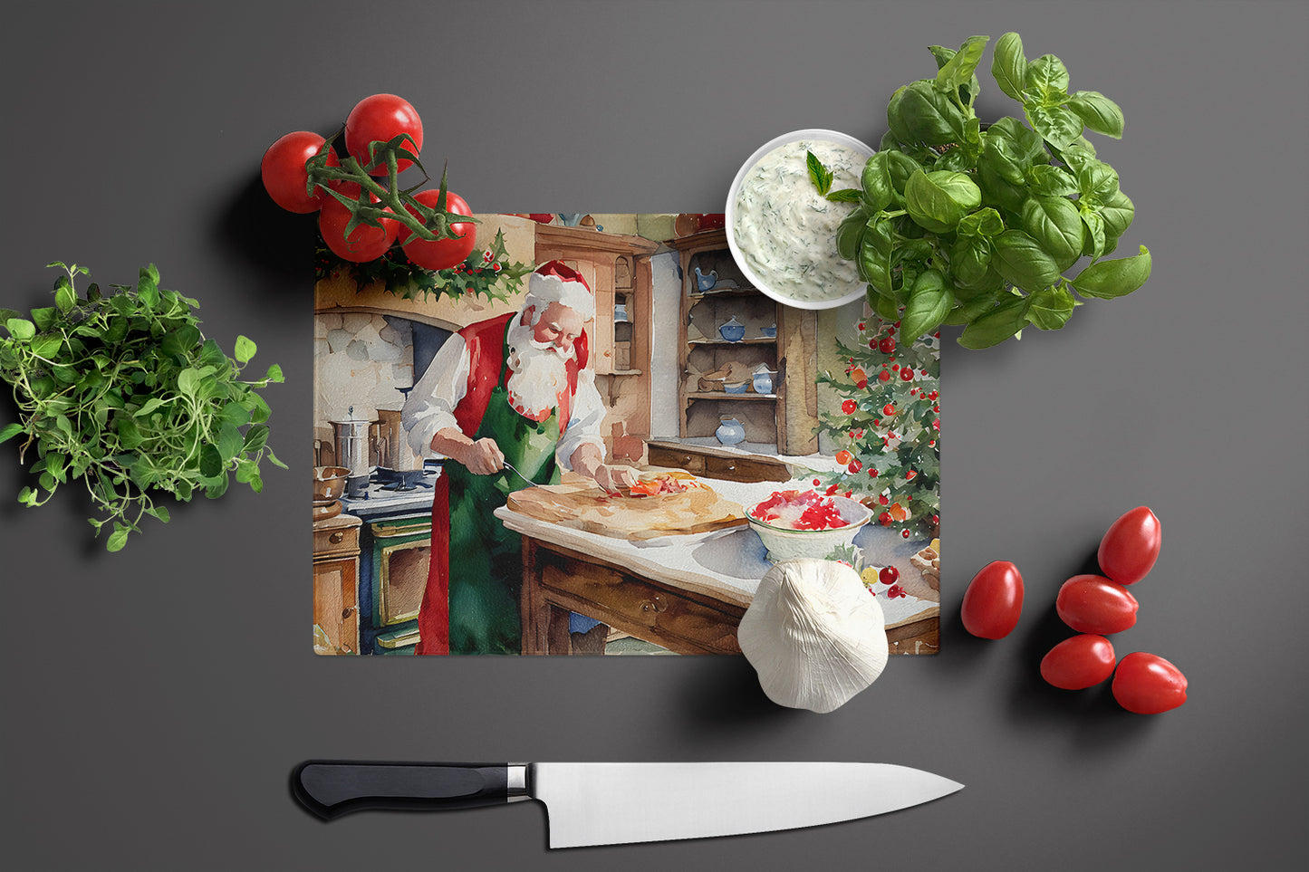 Cookies with Santa Claus Glass Cutting Board