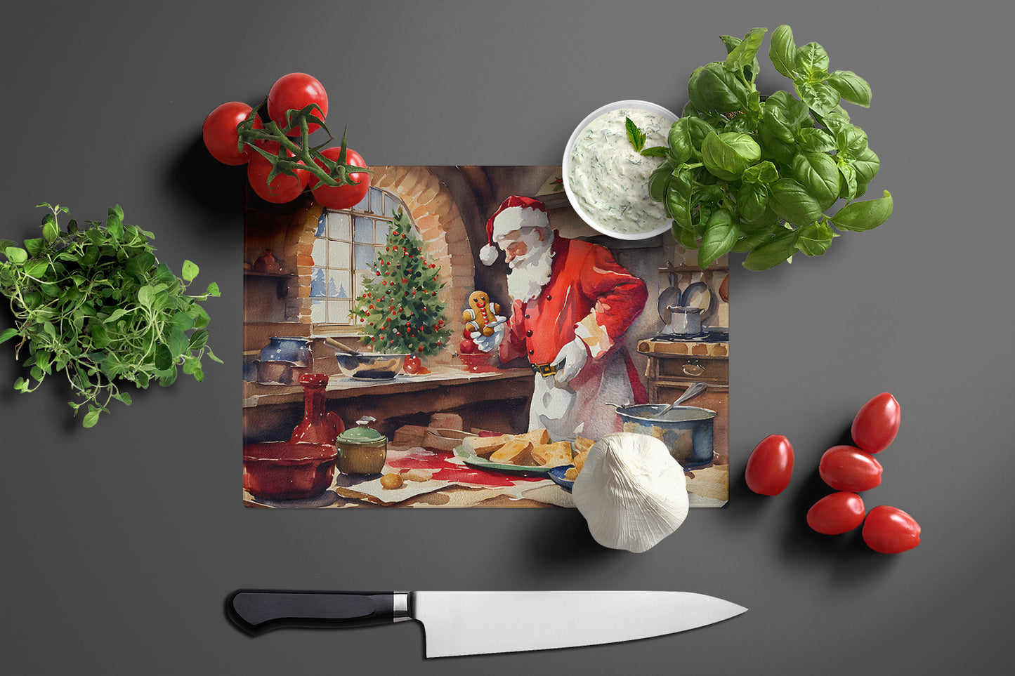 Cookies with Santa Claus Glass Cutting Board