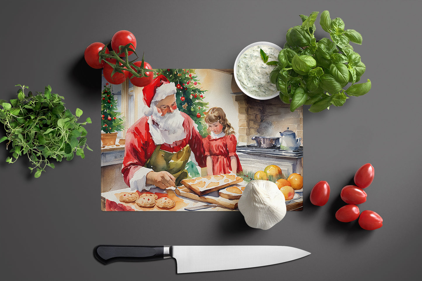 Cookies with Santa Claus Glass Cutting Board