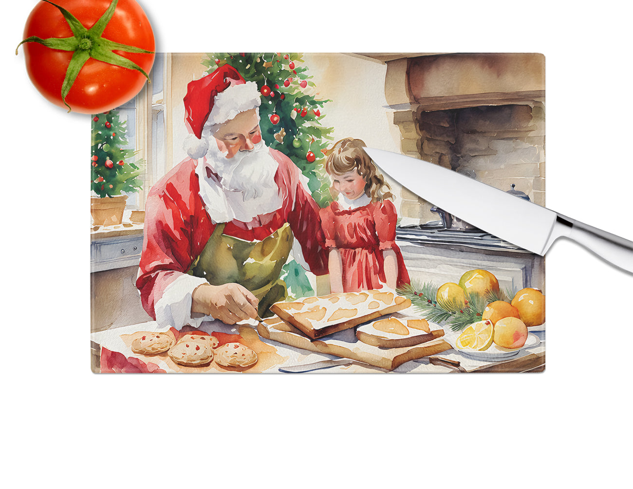 Cookies with Santa Claus Glass Cutting Board