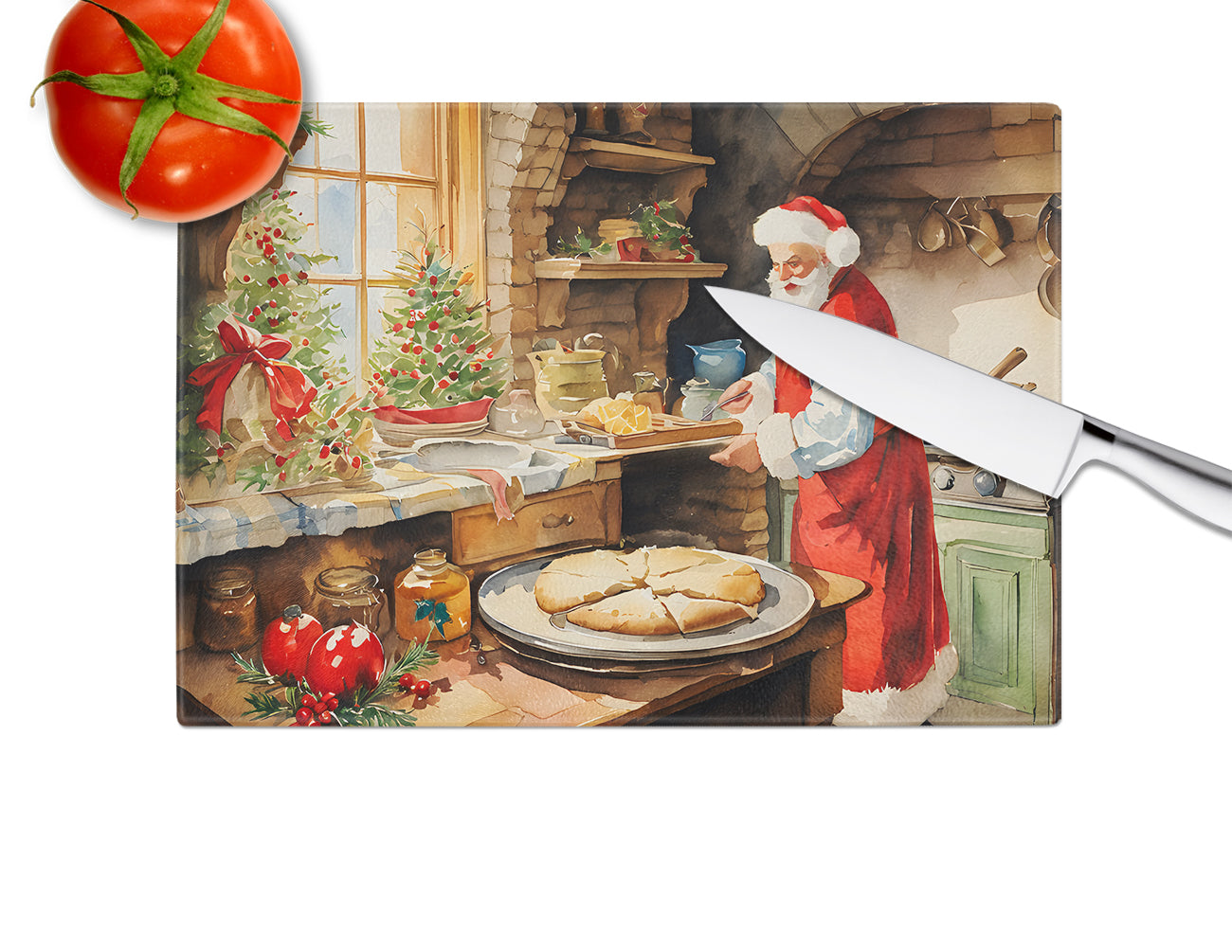 Cookies with Santa Claus Glass Cutting Board