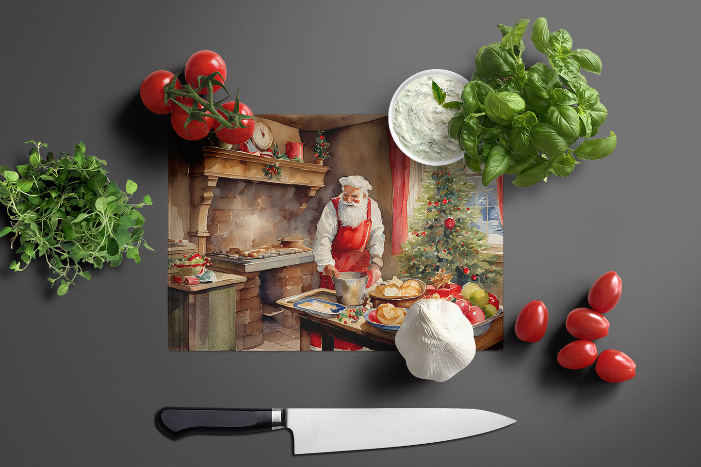 Cookies with Santa Claus Glass Cutting Board