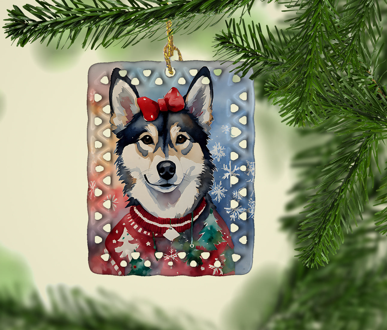 Alaskan Klee Kai Christmas Porcelain Ornament