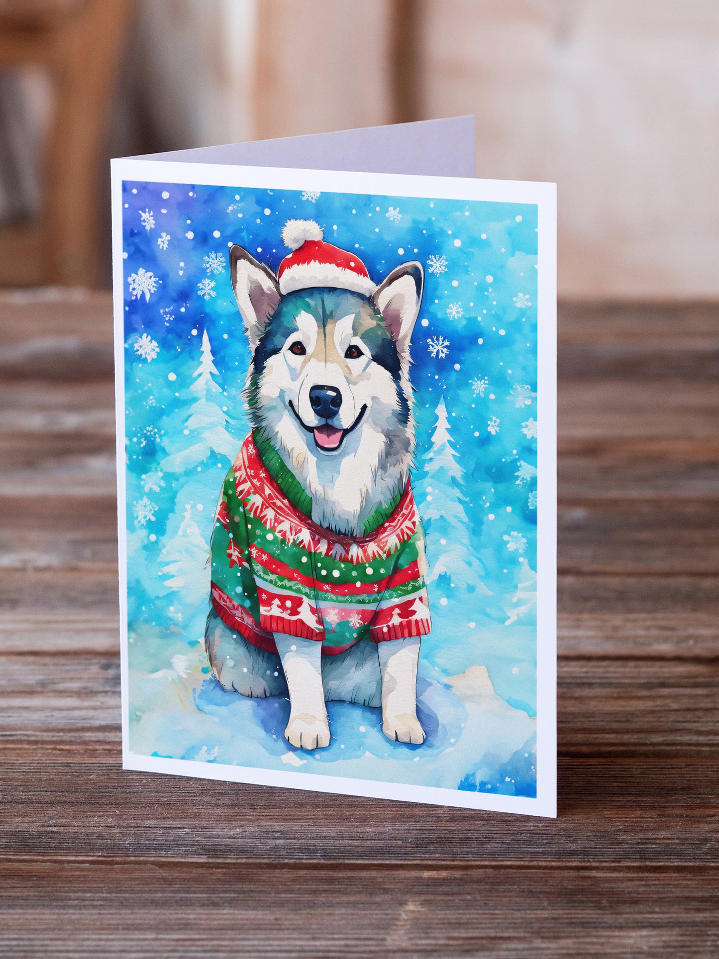 Alaskan Malamute Christmas Greeting Cards Pack of 8