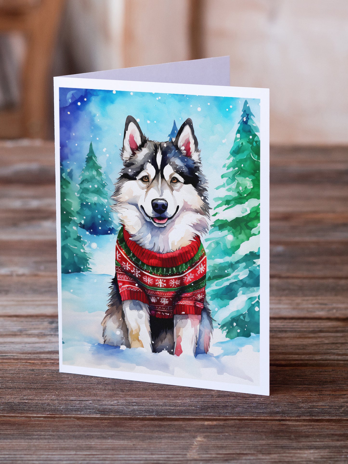 Alaskan Malamute Christmas Greeting Cards Pack of 8