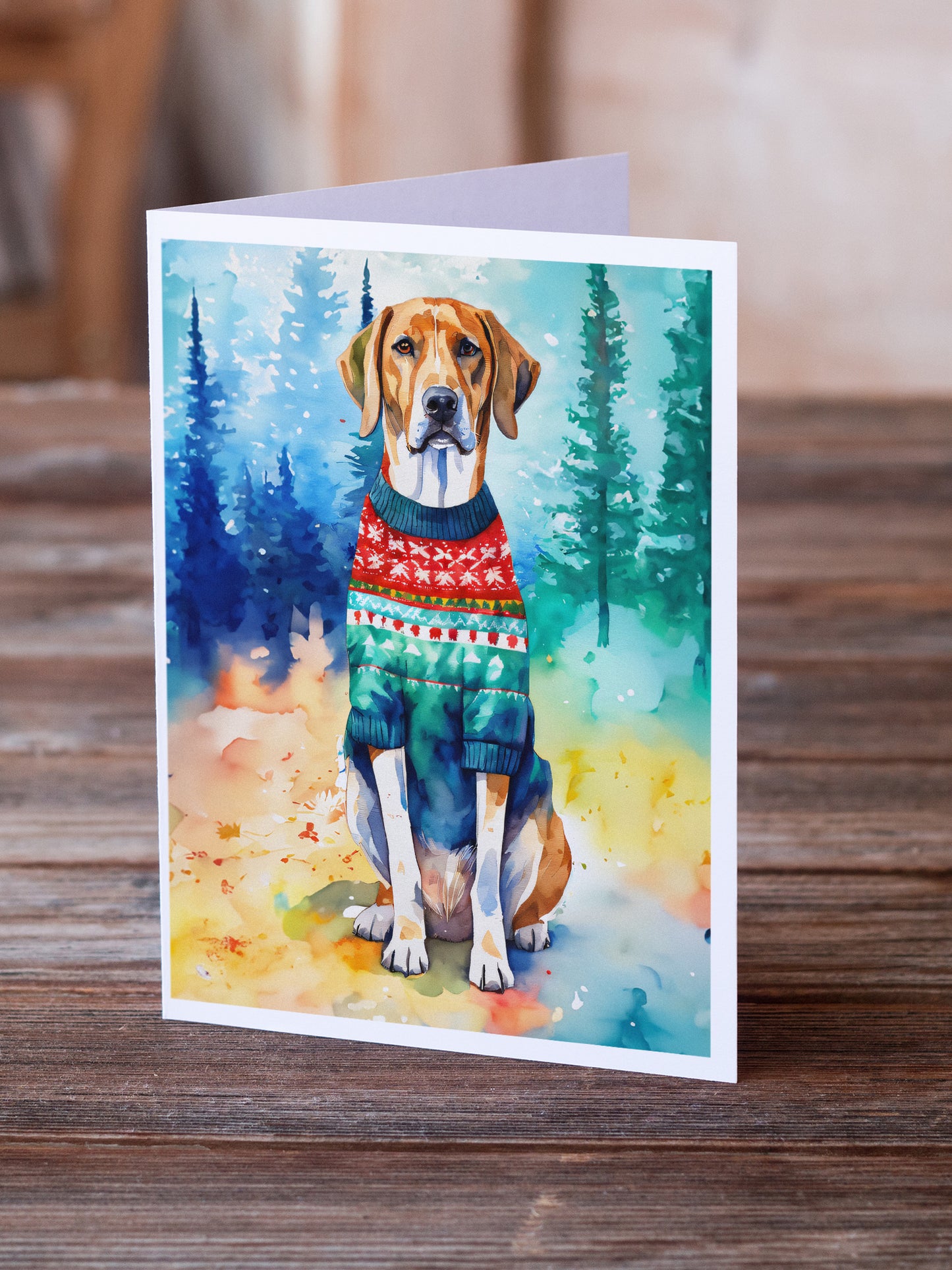 American English Coonhound Christmas Greeting Cards Pack of 8