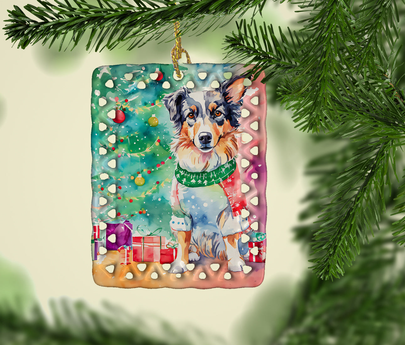 Australian Shepherd Christmas Porcelain Ornament