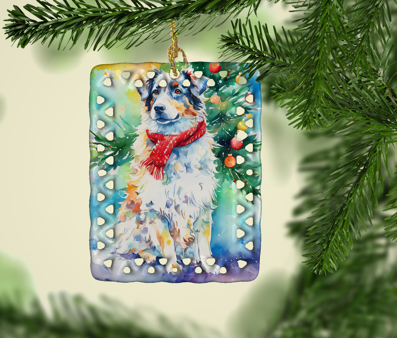 Australian Shepherd Christmas Porcelain Ornament