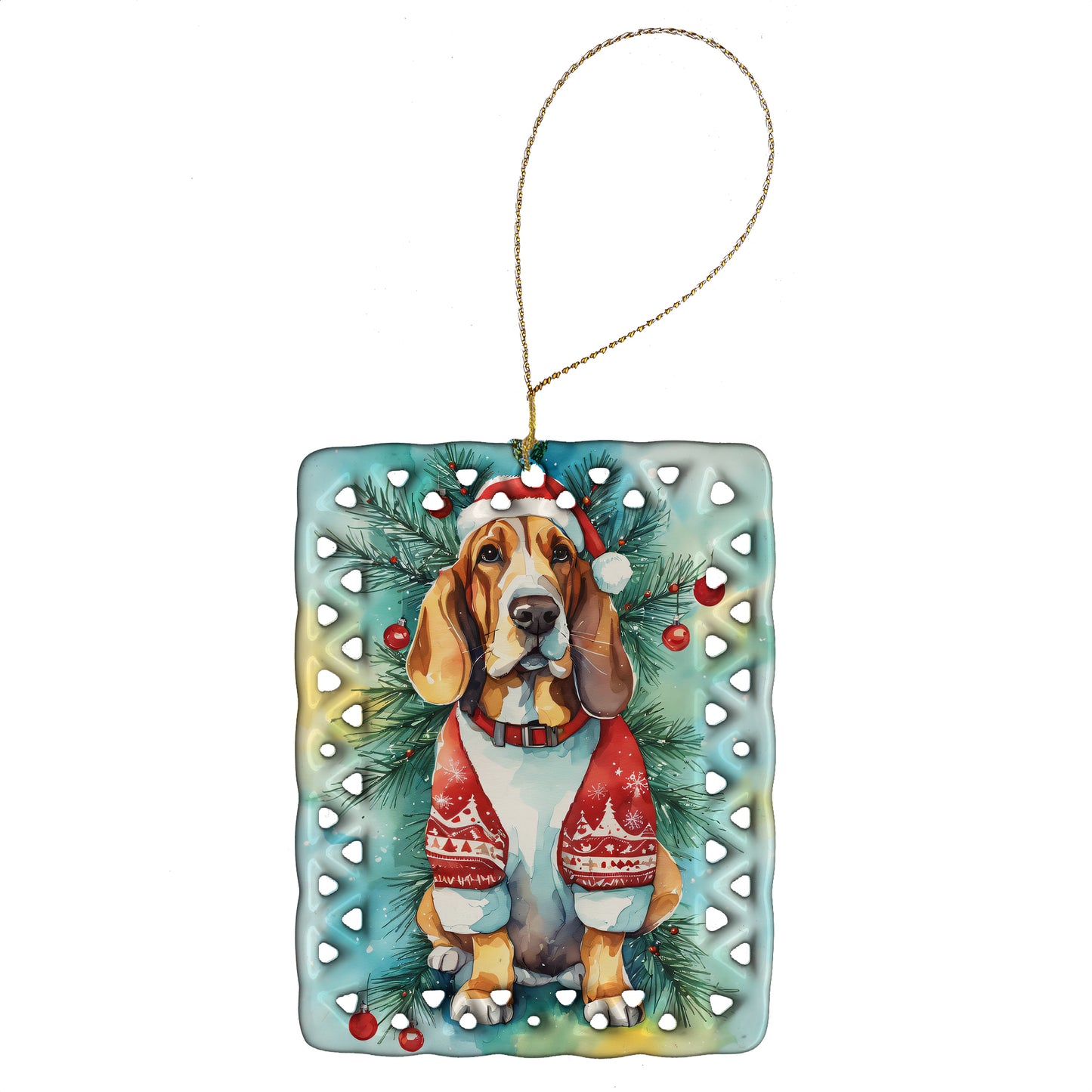 Buy this Basset Hound Christmas Porcelain Ornament