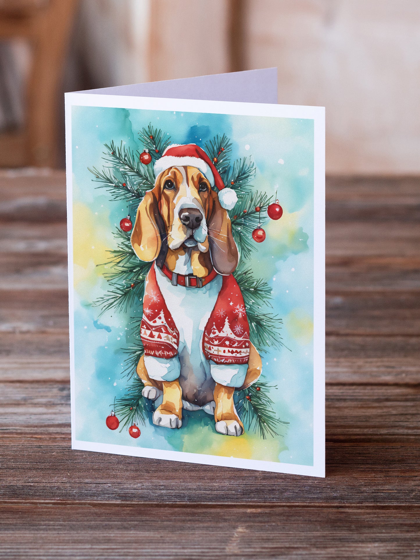 Basset Hound Christmas Greeting Cards Pack of 8