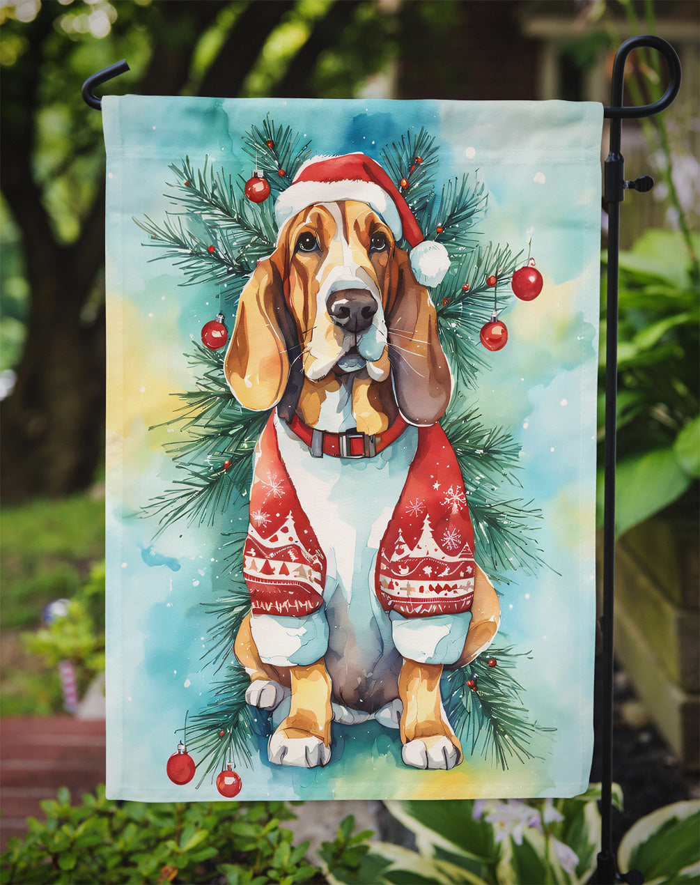 Basset Hound Christmas Garden Flag