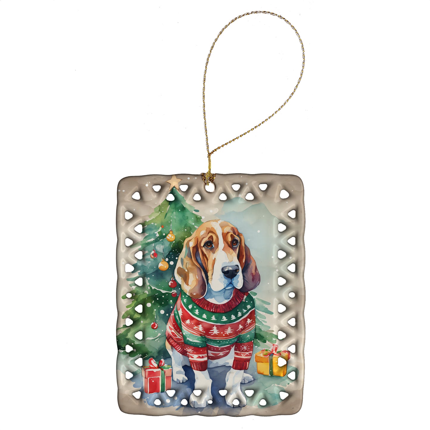 Buy this Basset Hound Christmas Porcelain Ornament