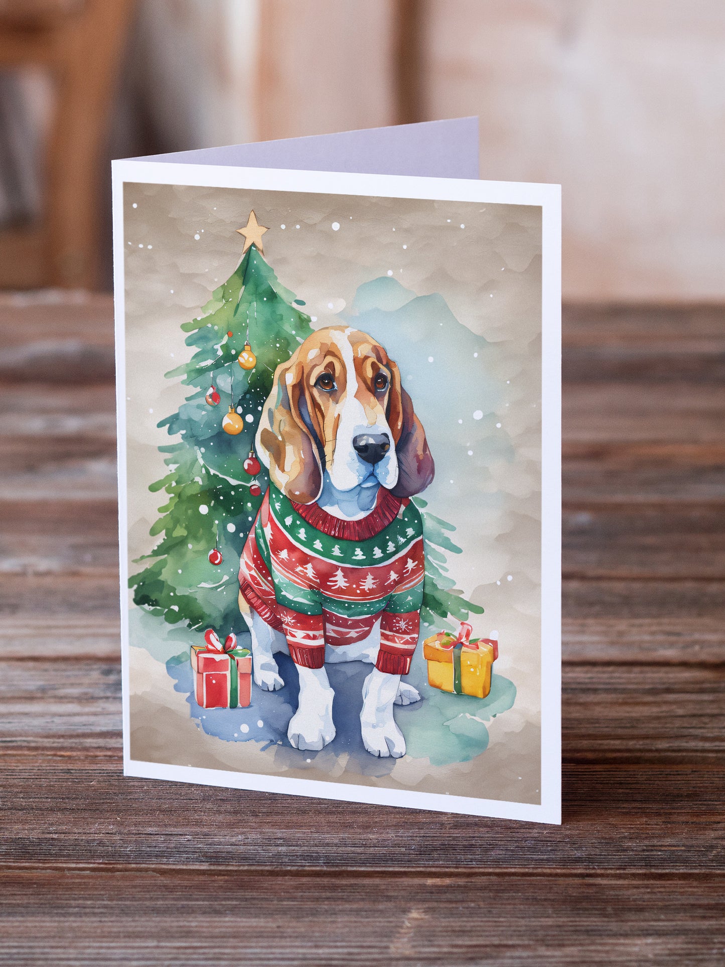 Basset Hound Christmas Greeting Cards Pack of 8