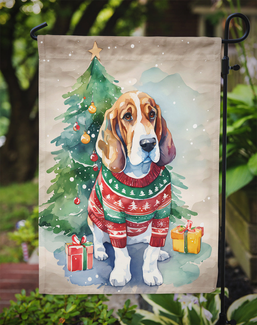 Basset Hound Christmas Garden Flag