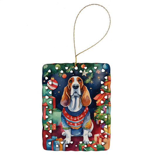 Buy this Basset Hound Christmas Porcelain Ornament