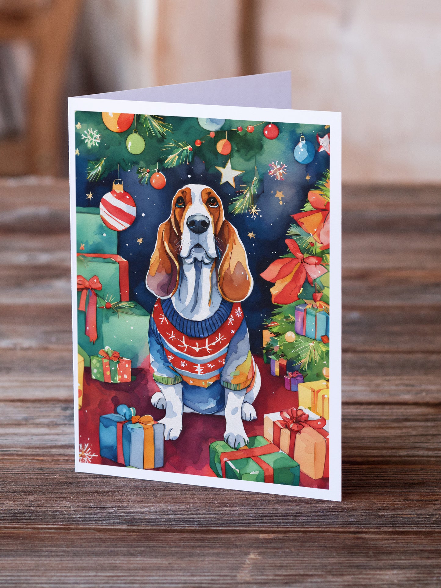 Basset Hound Christmas Greeting Cards Pack of 8