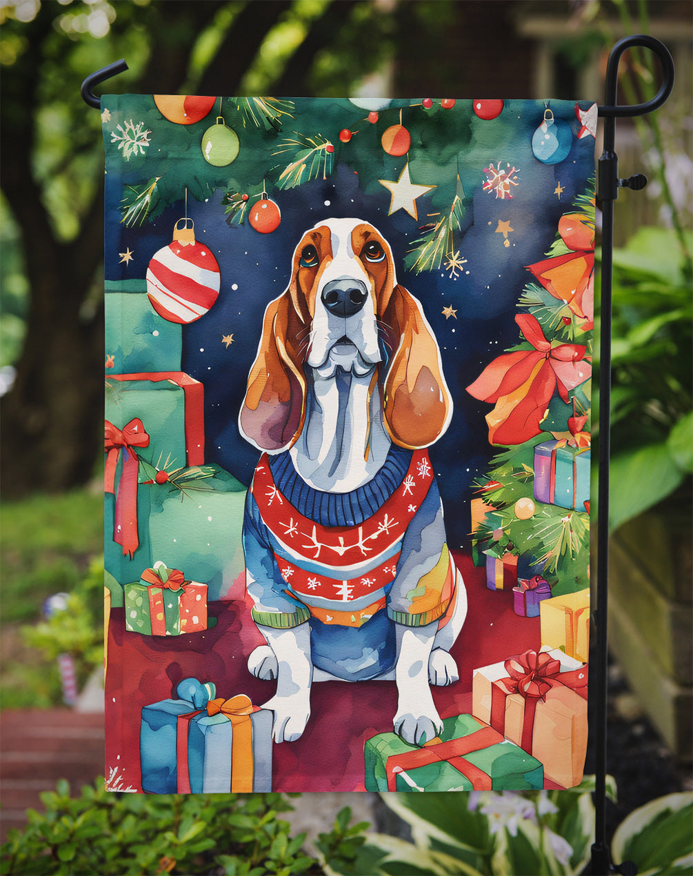 Basset Hound Christmas Garden Flag