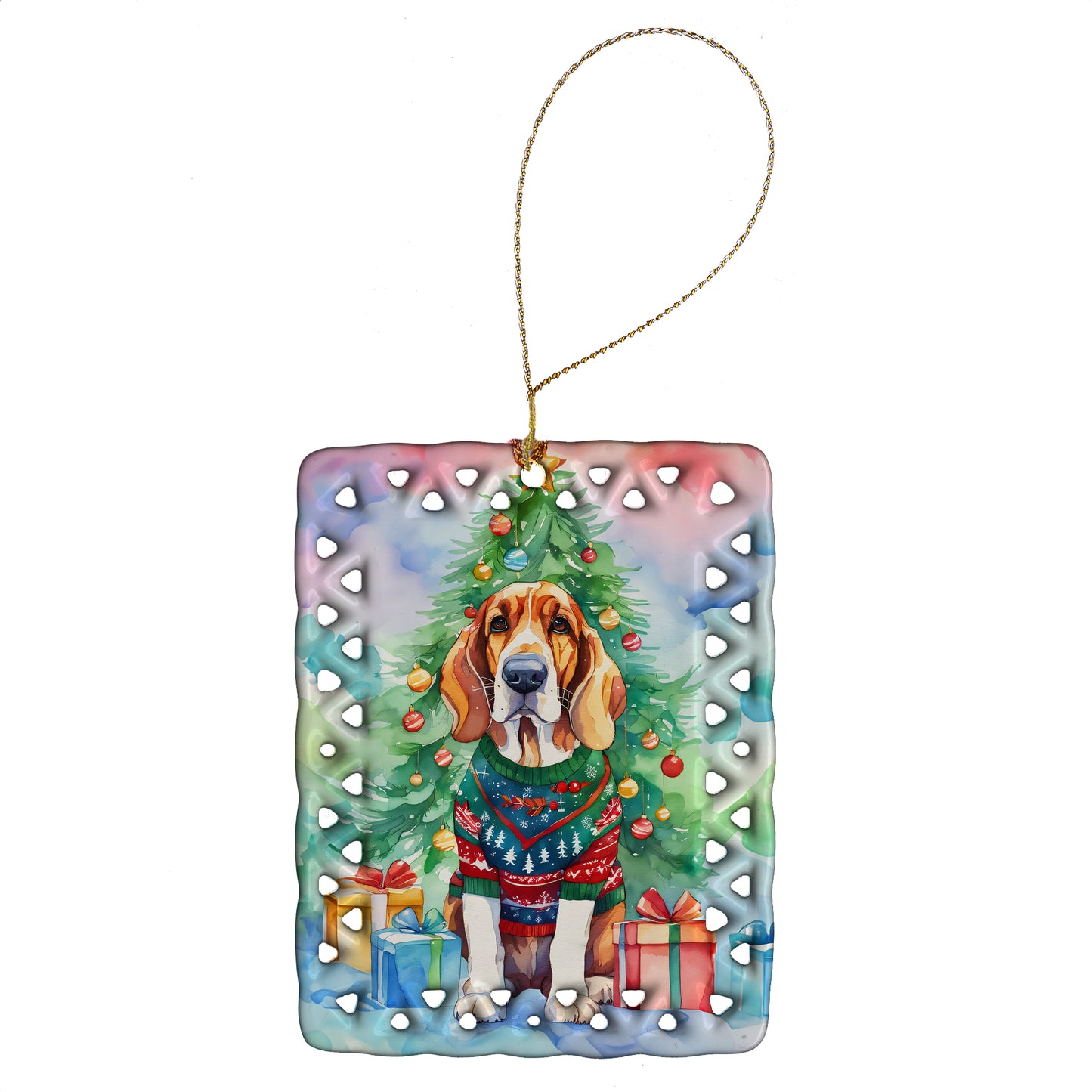 Buy this Basset Hound Christmas Porcelain Ornament