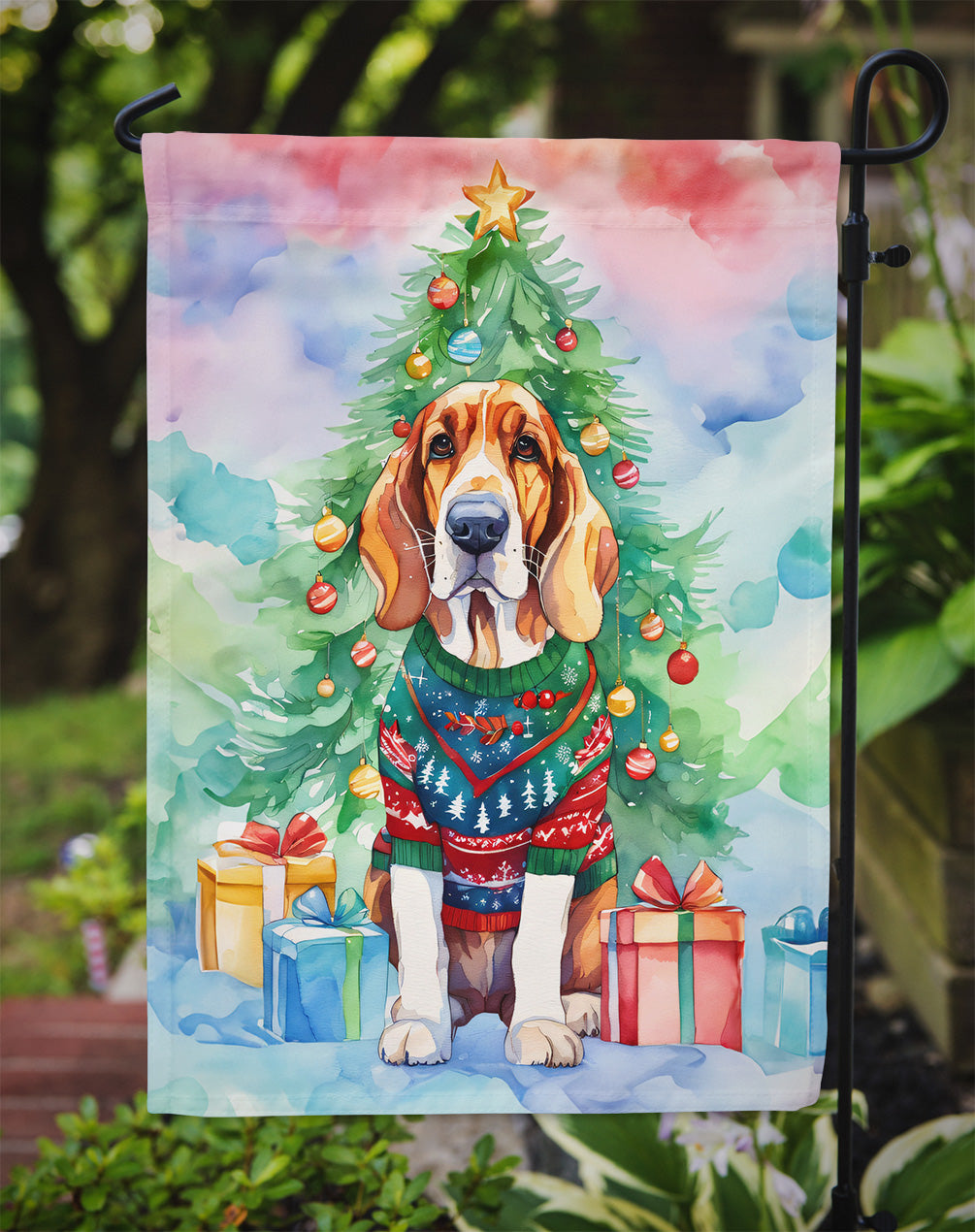 Basset Hound Christmas Garden Flag